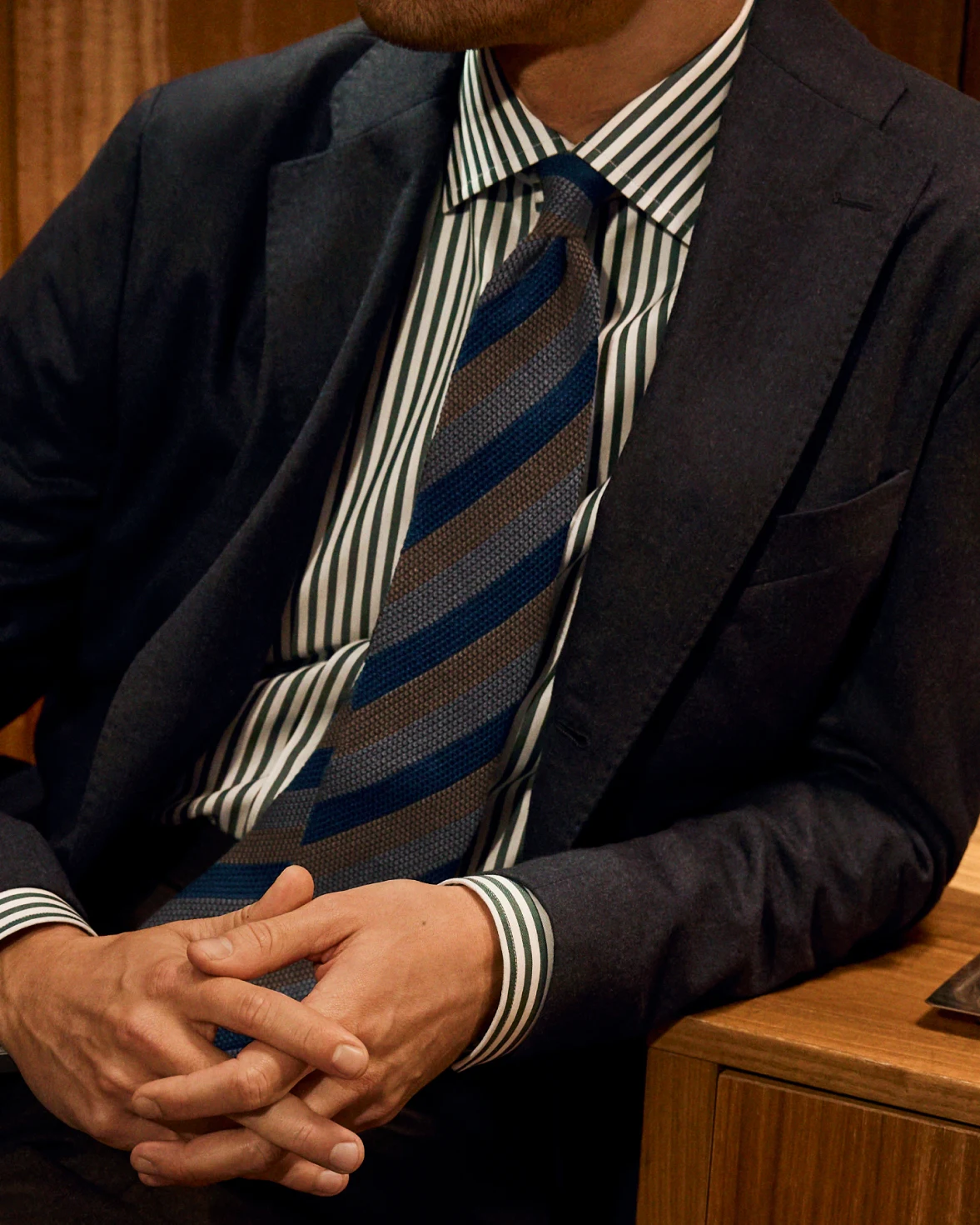striped shirt soft jacket and tie