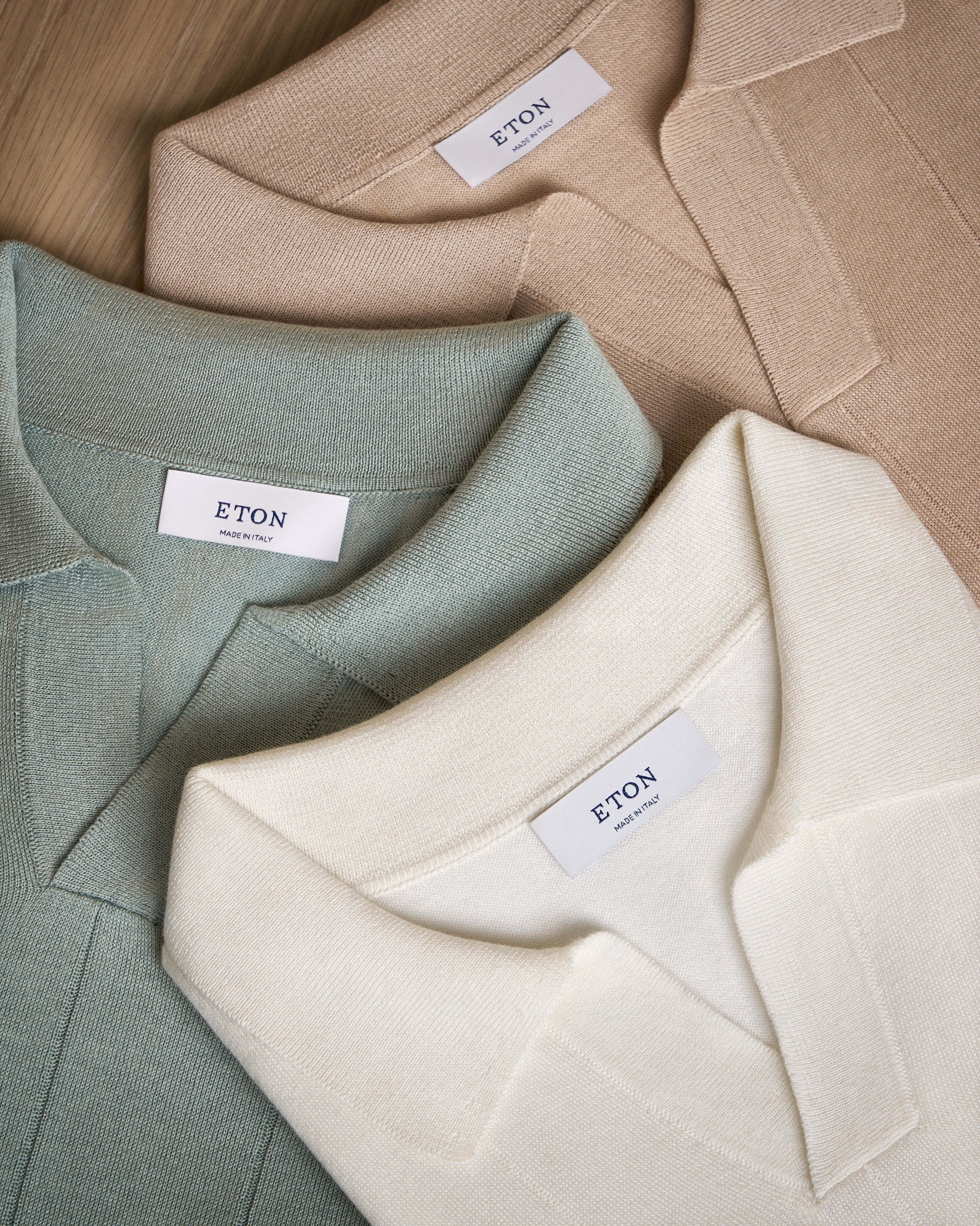 ★★ ★★ South Beige Logo Open Collar Polo Short beige-cotton-and-silk-open-