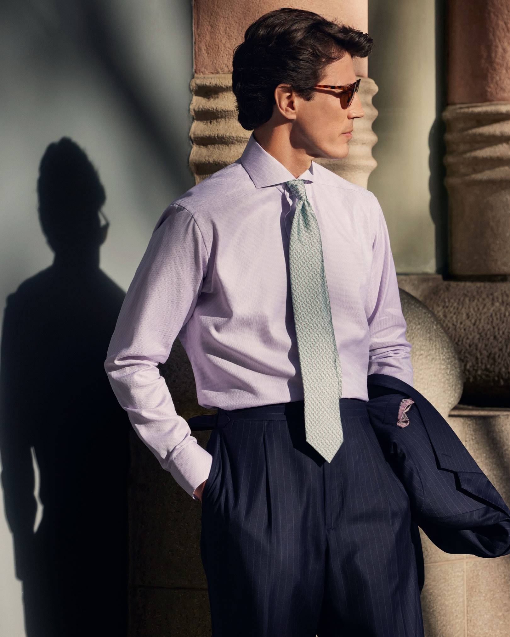 purple shirt green tie