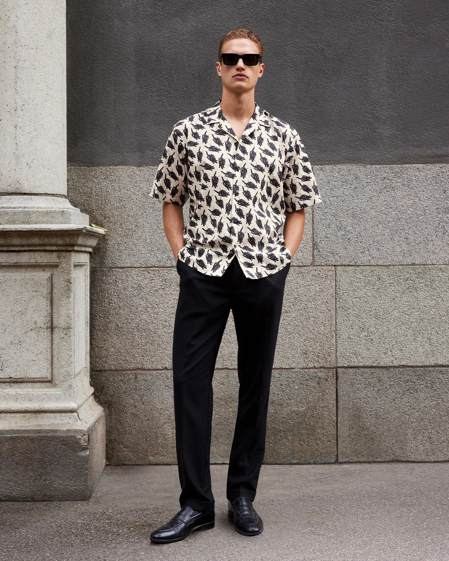 the cat print with black pants