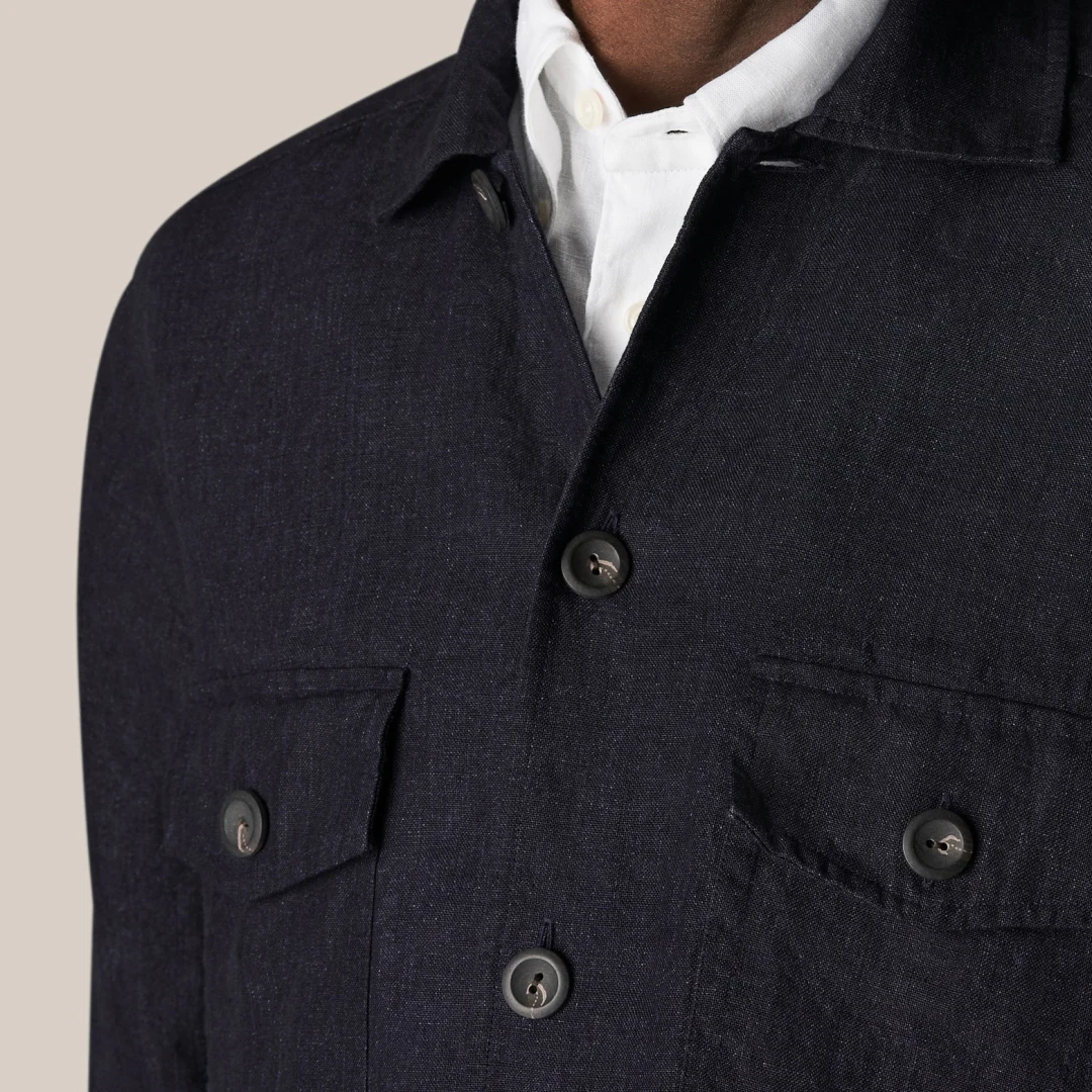 Navy Linen Twill Overshirt - Eton