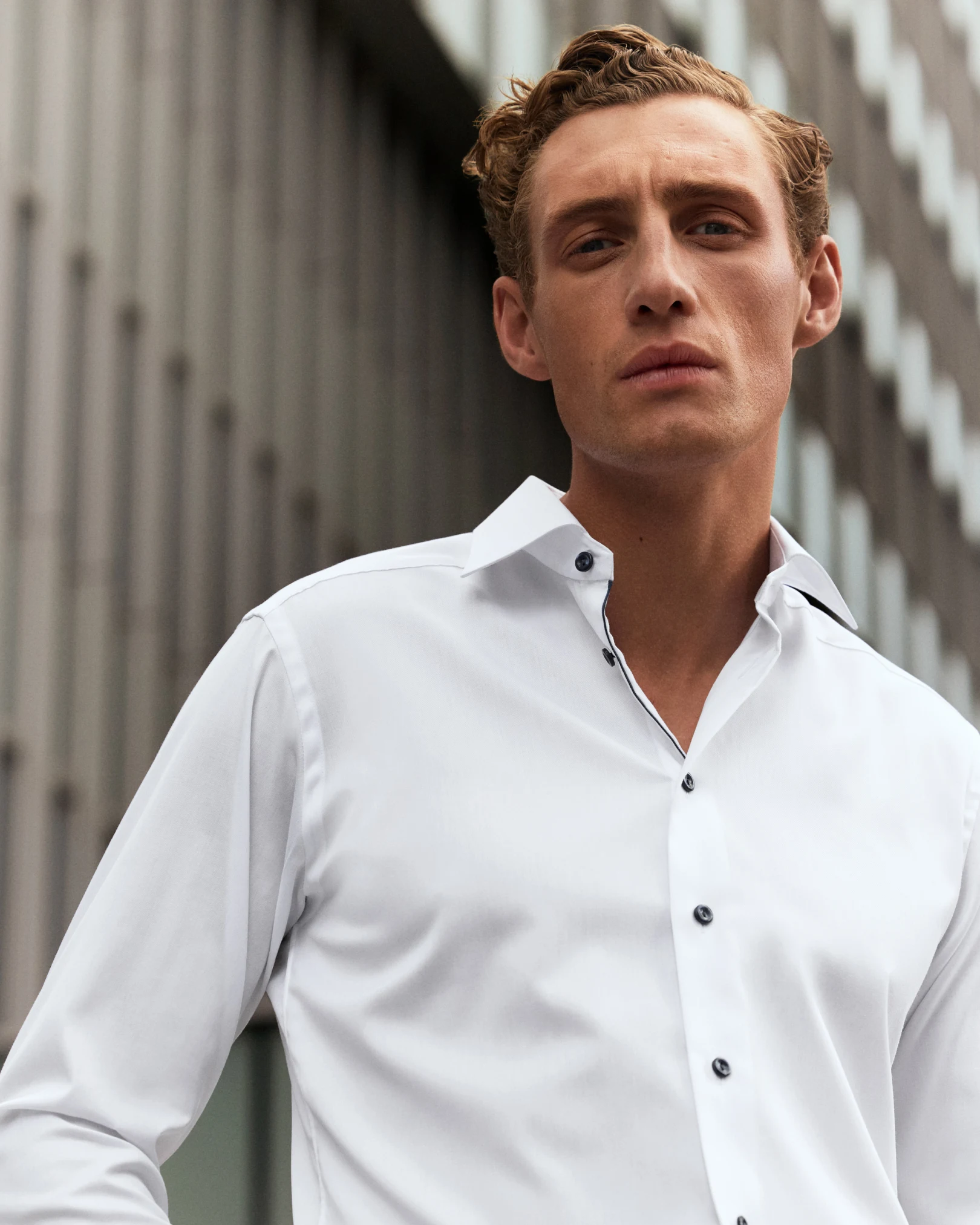 white shirt contrast details