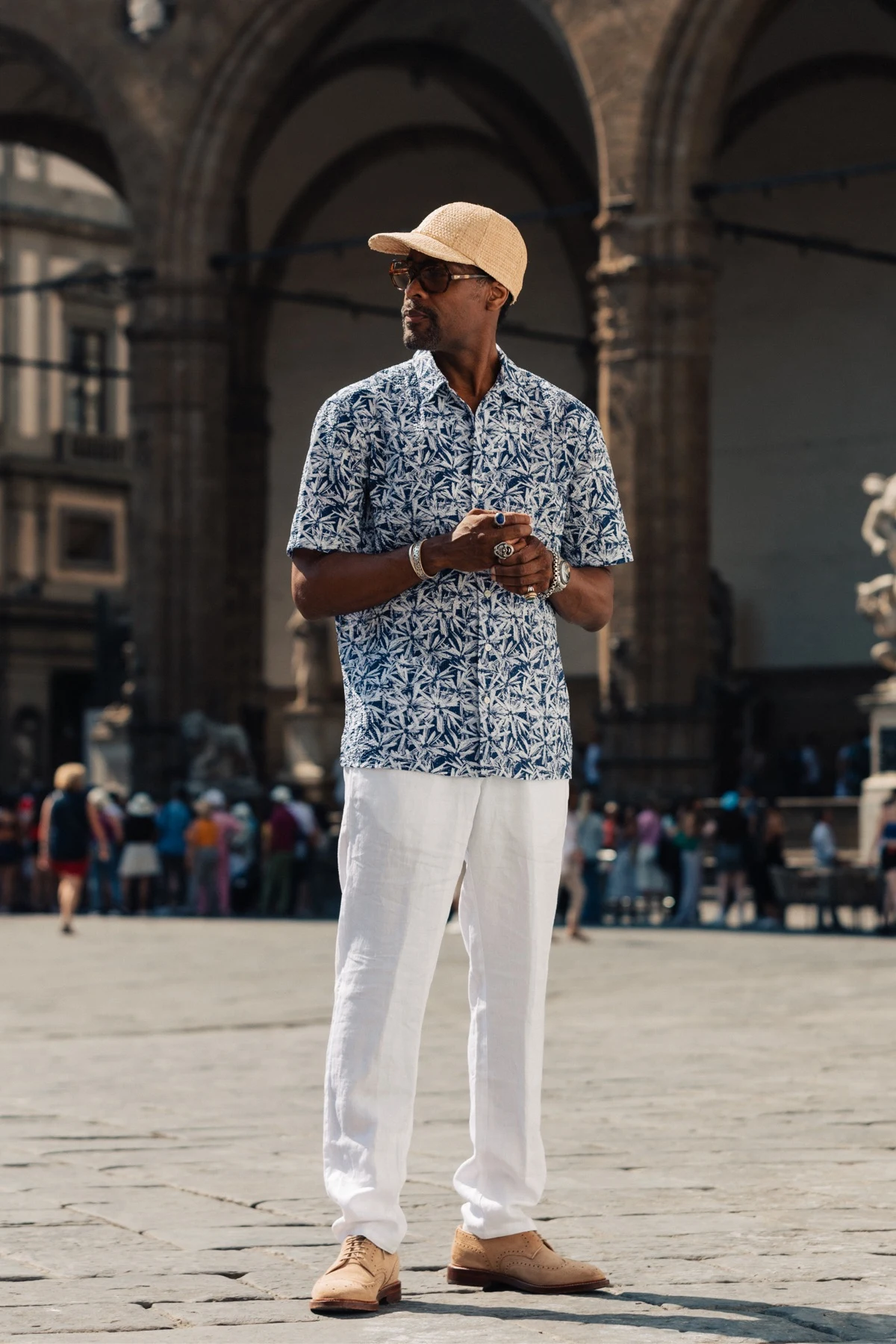 model with resort shirt