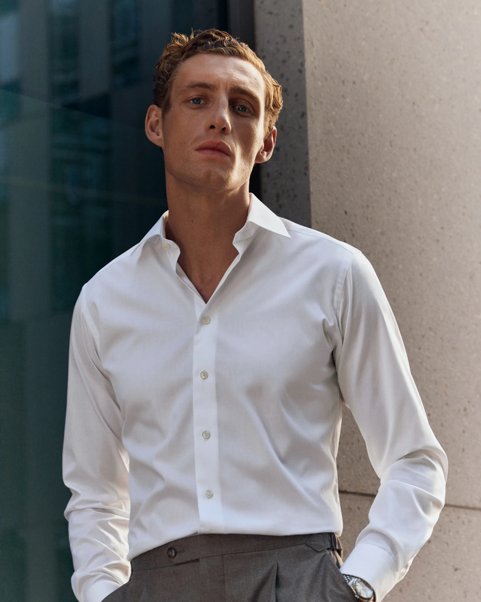 white signature twill shirt model image