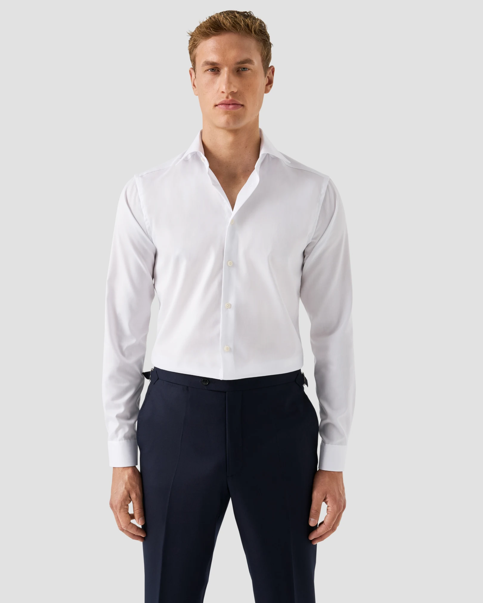 model in super slim fit shirt