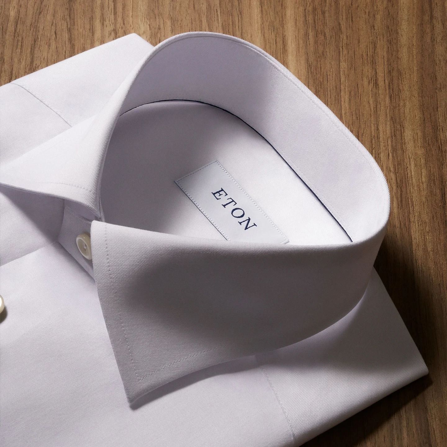 white shirt with cut-away collar