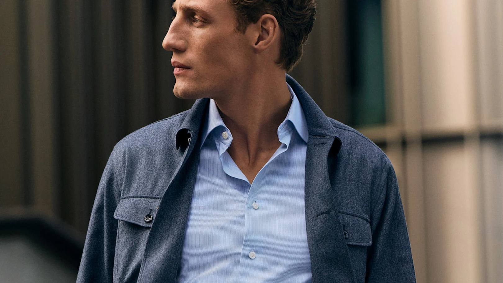 shirt jacket and striped shirt