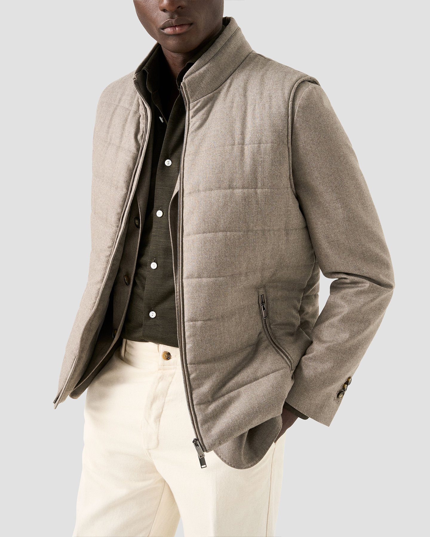ジャケット・アウター ATON stand collar wool padded vest Wool Flannel Zip Vest - Eton