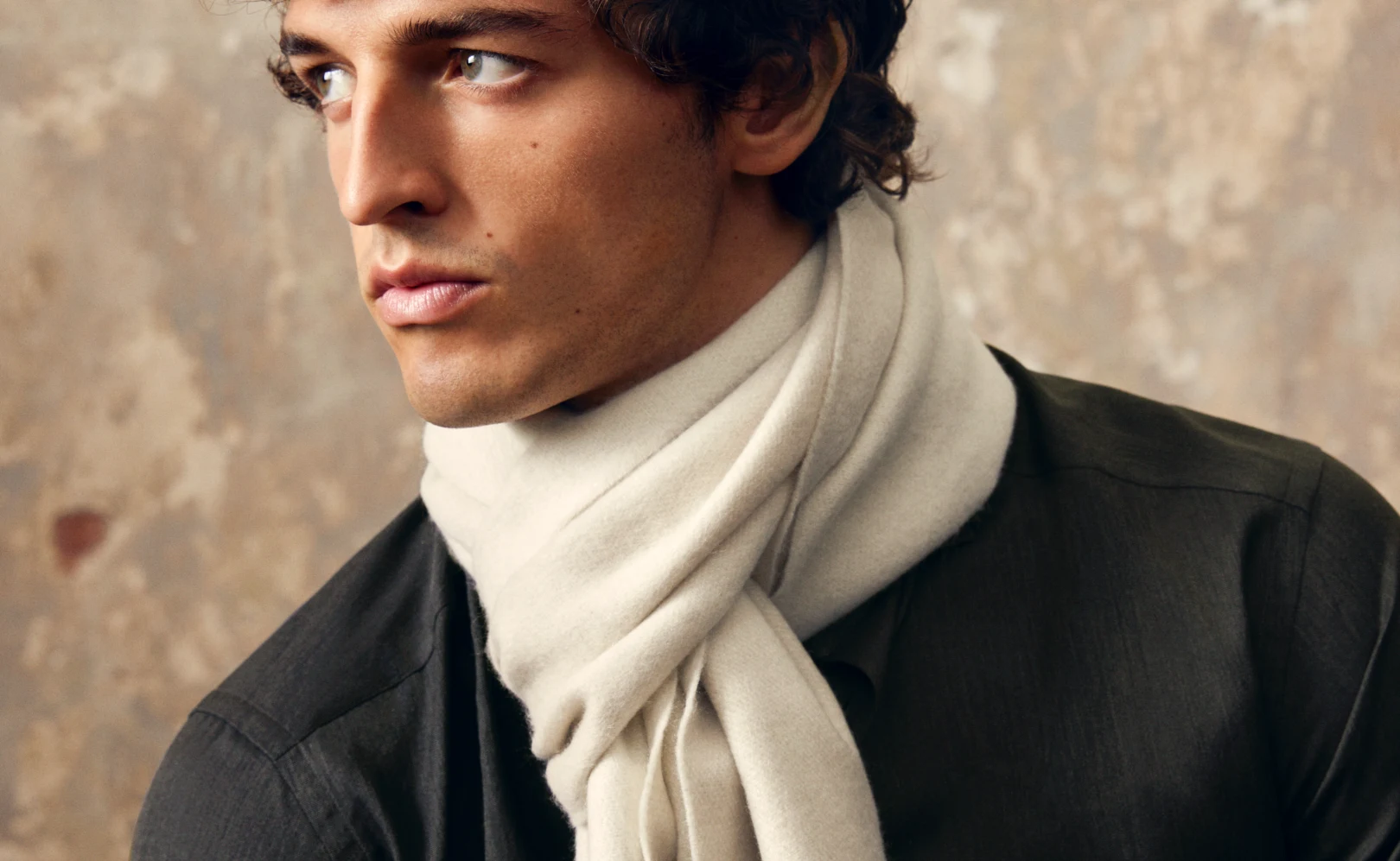 beige scarf on model