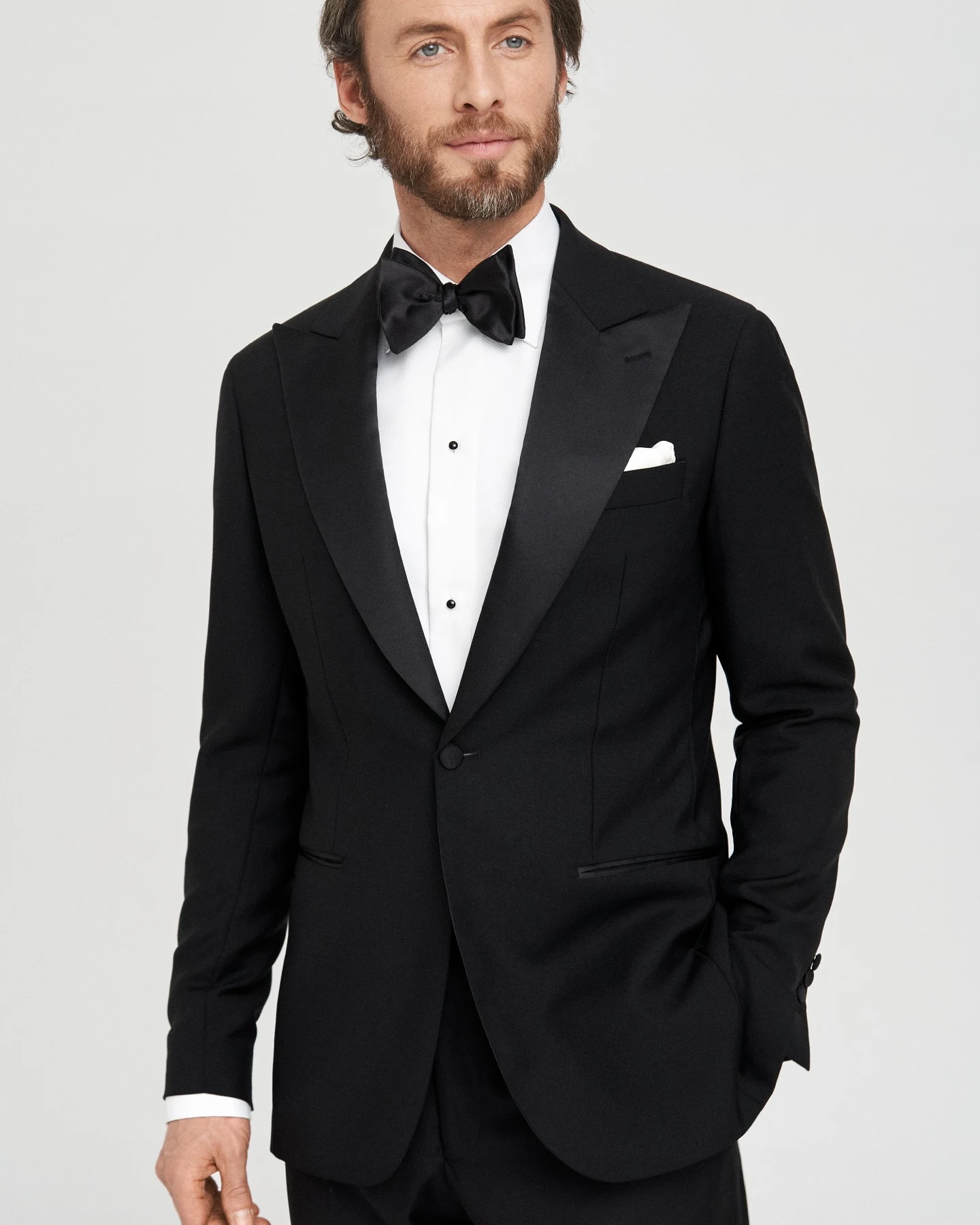 model in single breasted jacket tuxedo