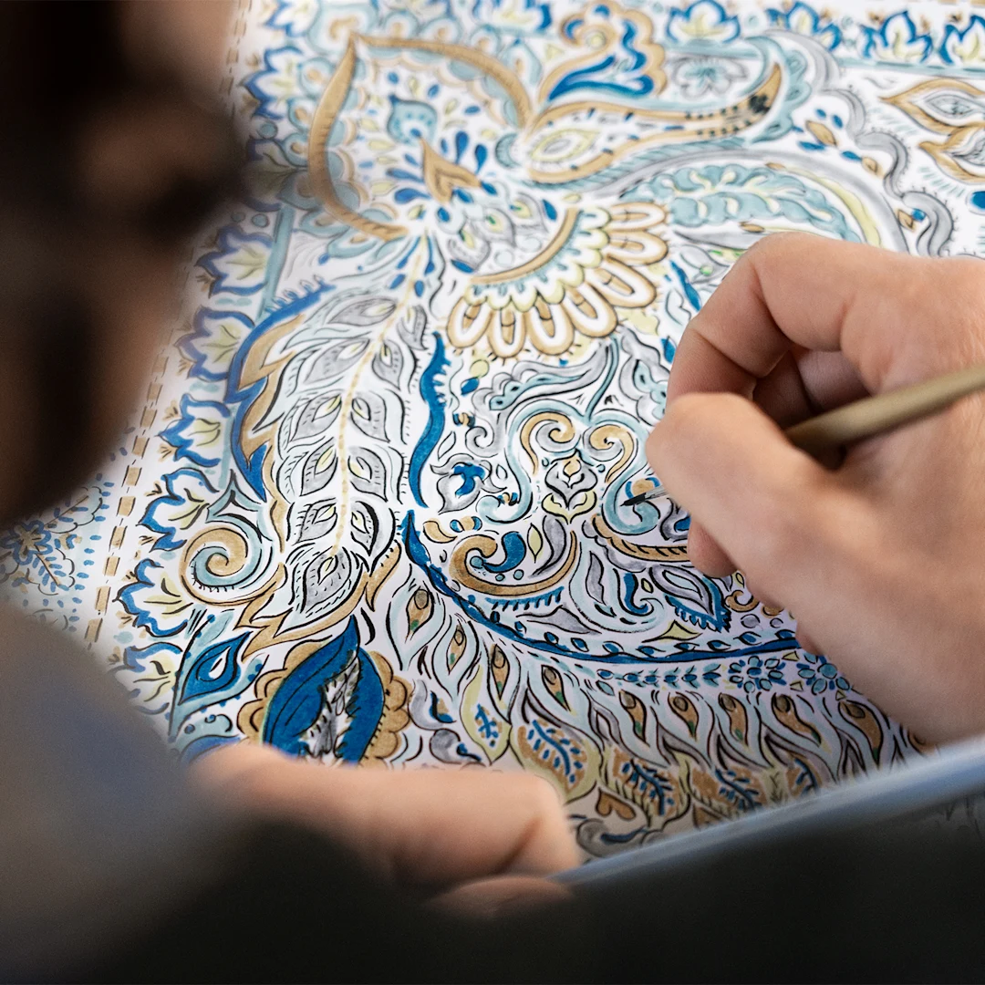 Blue Paisley Print Fine Twill Shirt - Eton