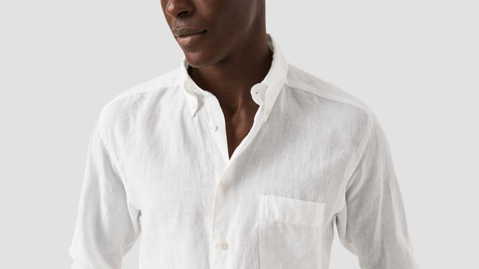 white linen shirt on model