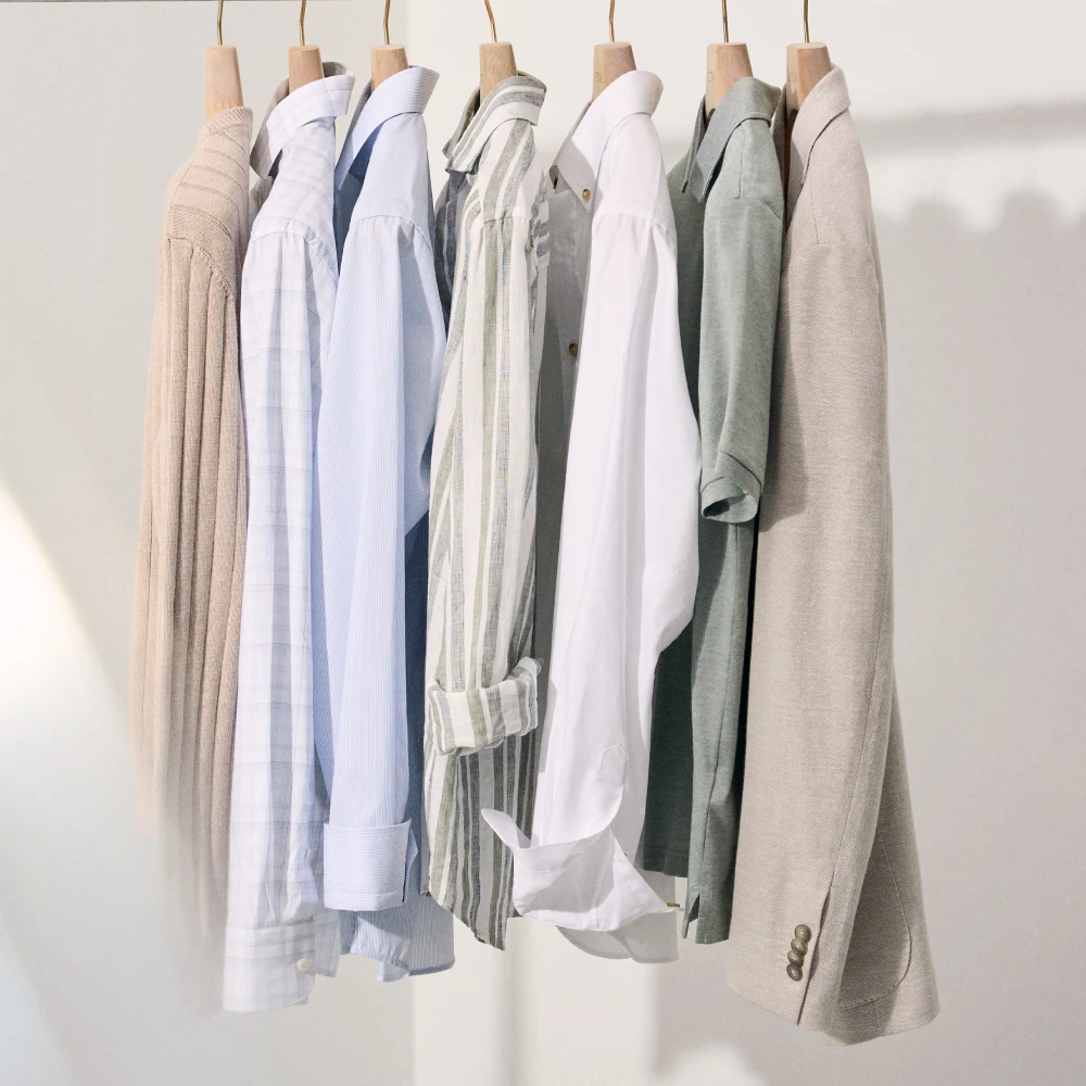 All sale shirts hanging on a rack