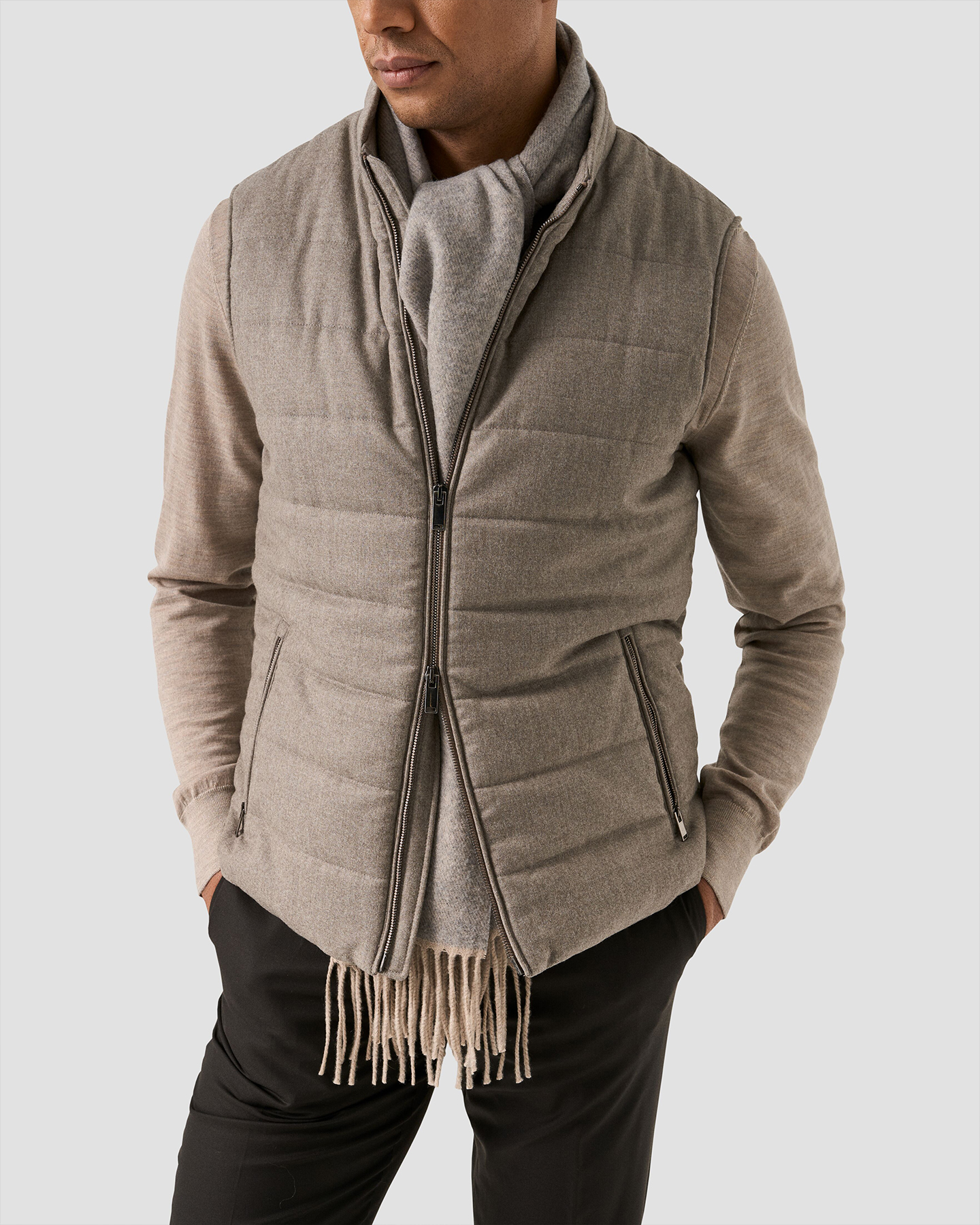 Wool Flannel Zip Vest - Eton