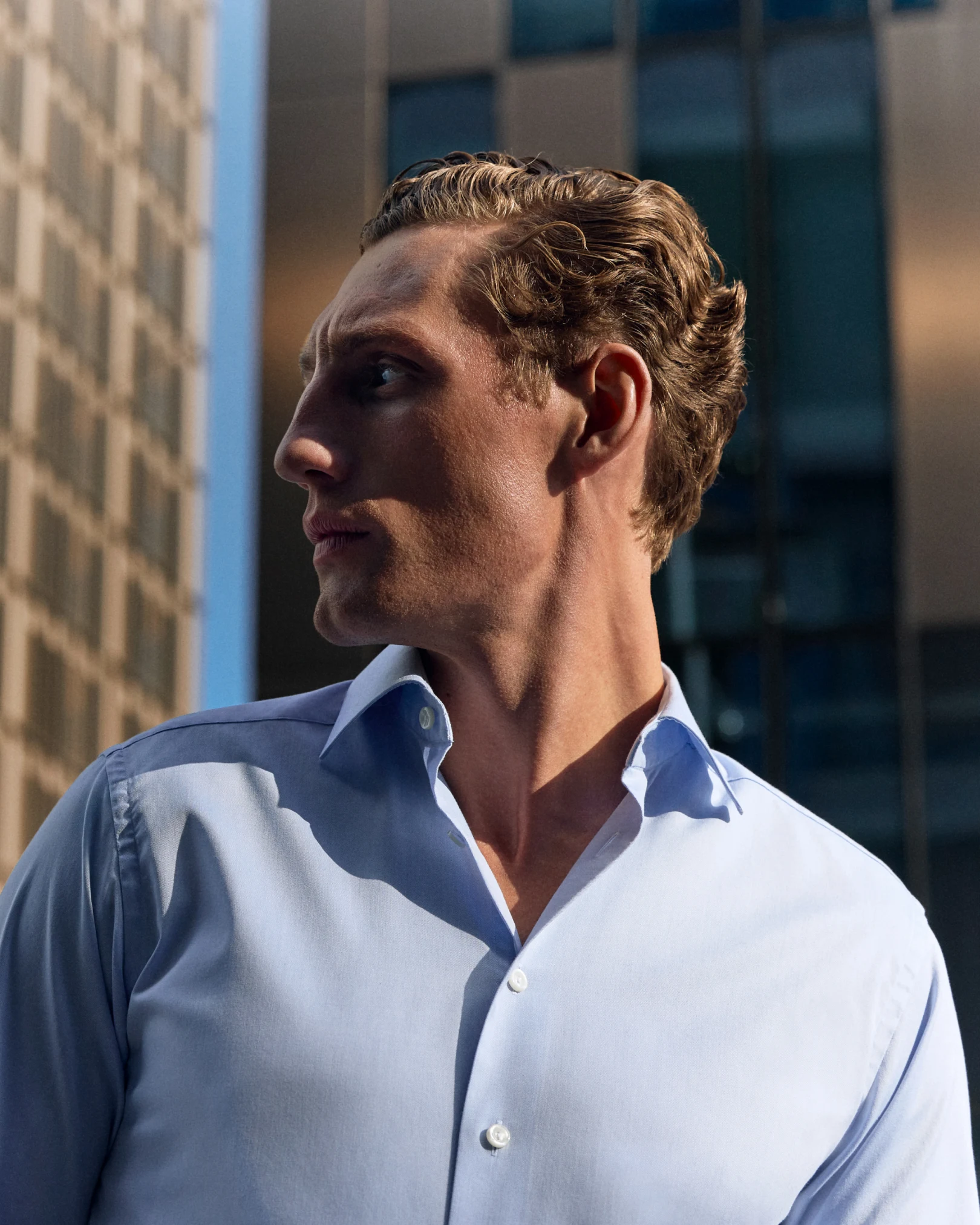 light blue signature twill close up