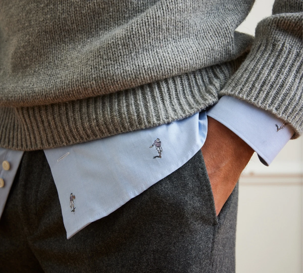 detail image shirt under knit sweater