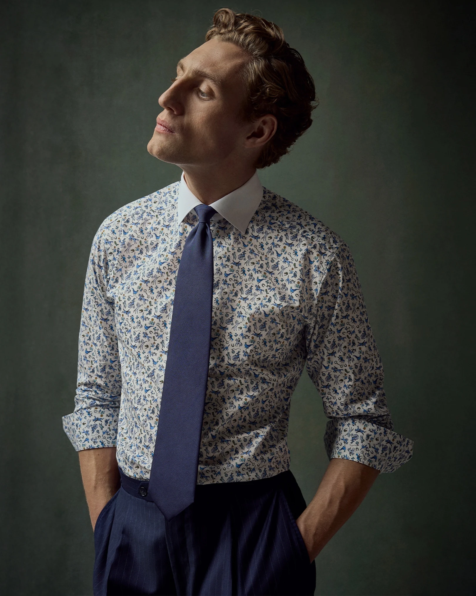 patterned shirt and tie