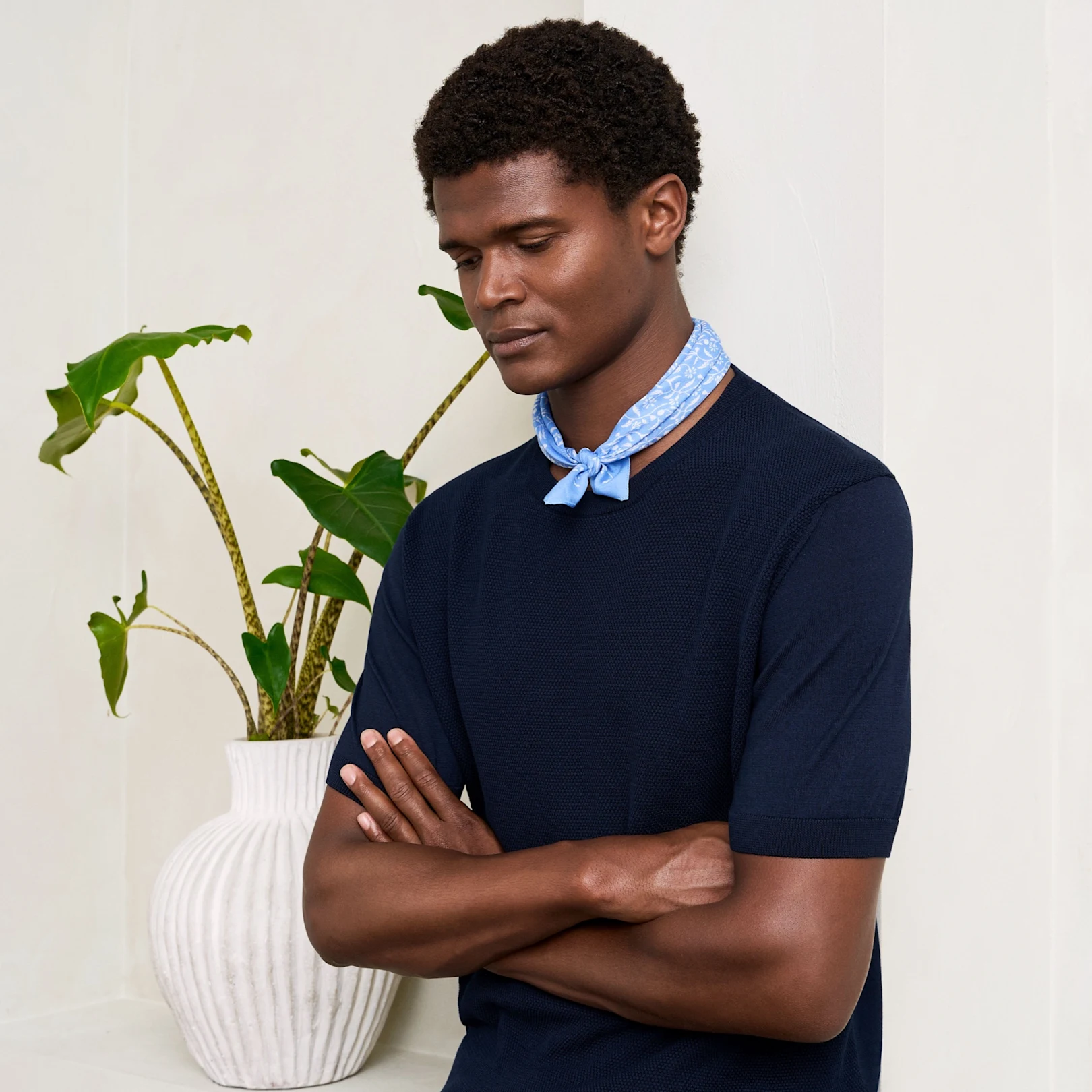 model in t-shirt and bandana