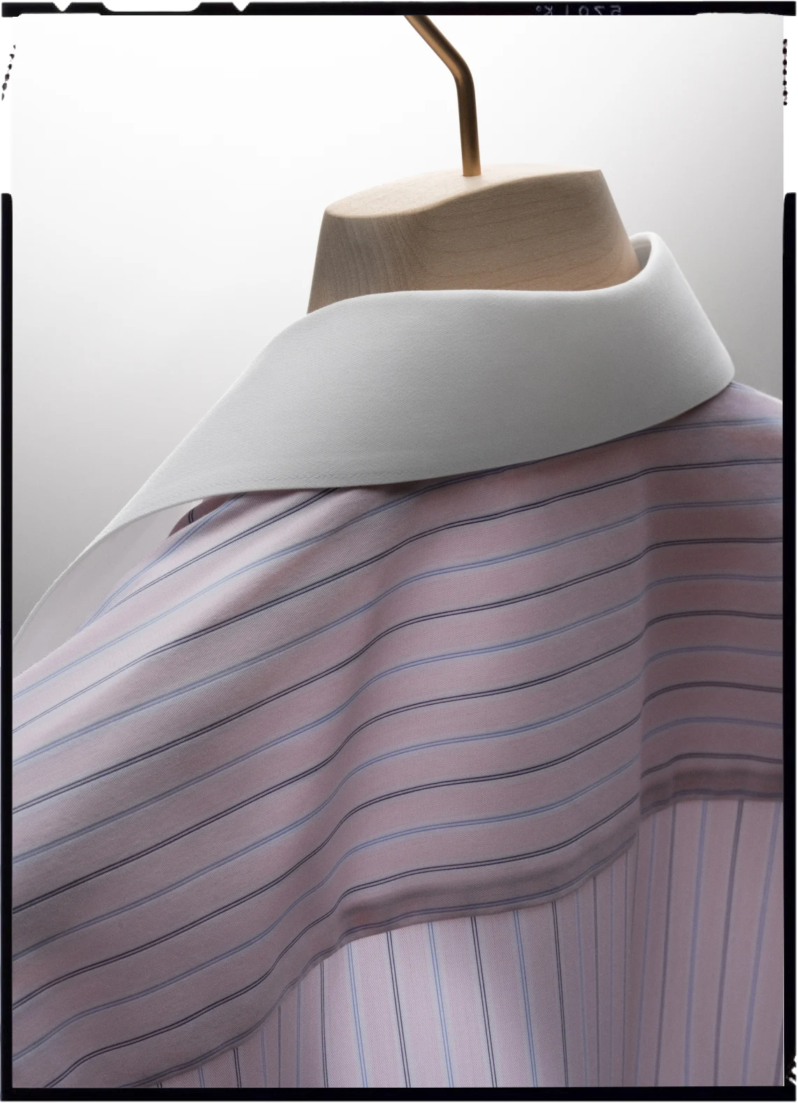 white collar pink striped shirt