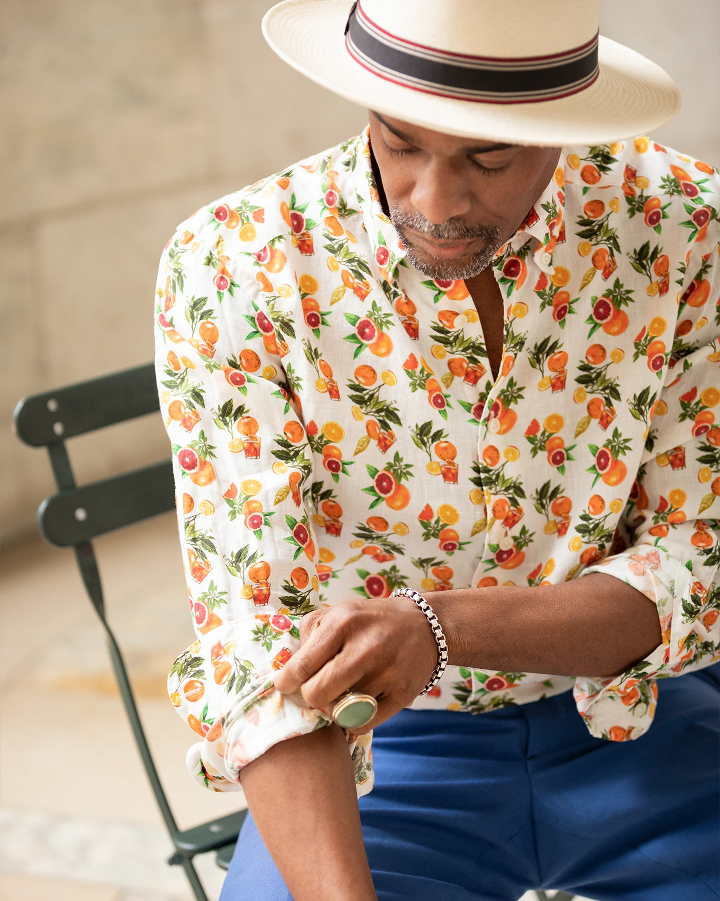 citrus print linen shirt