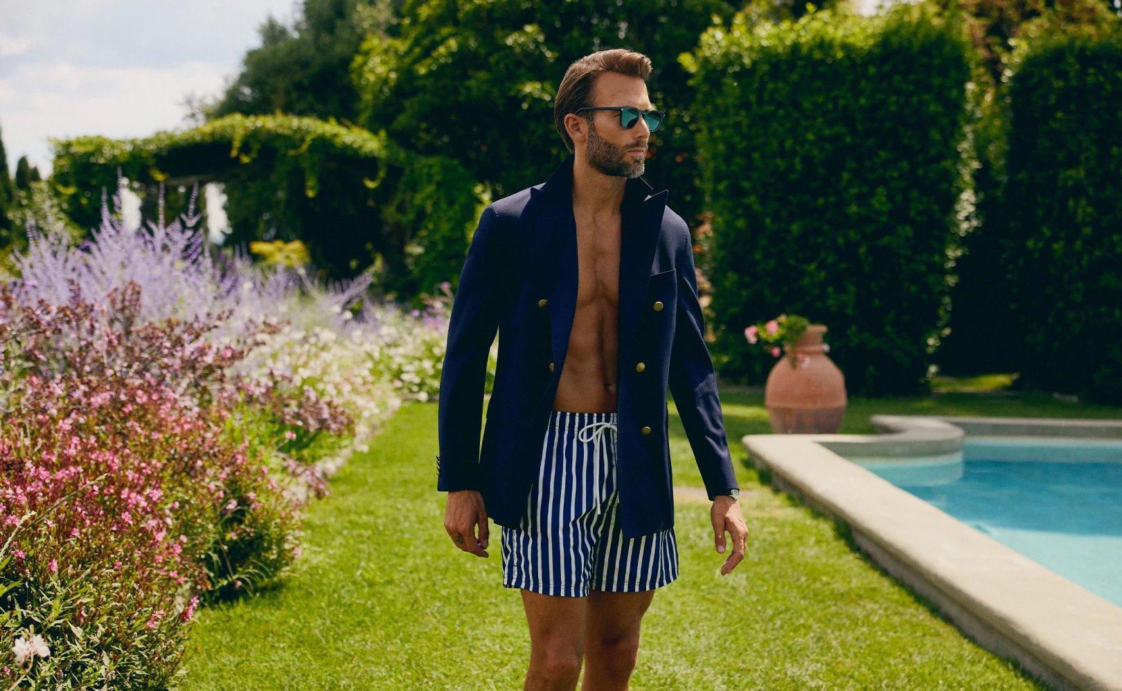 Navy and white striped swim shorts