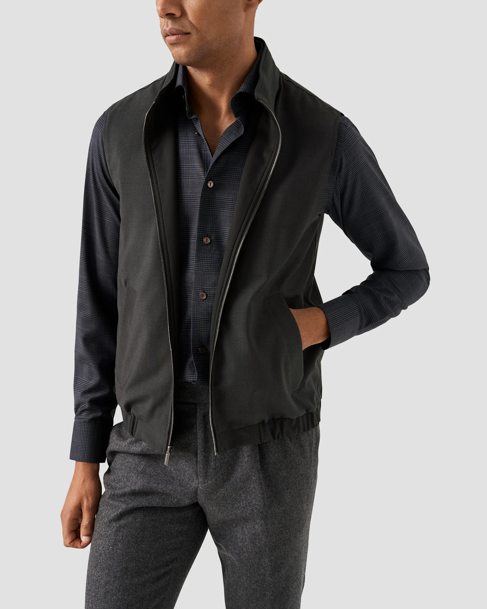 Navy reversible vest look 2