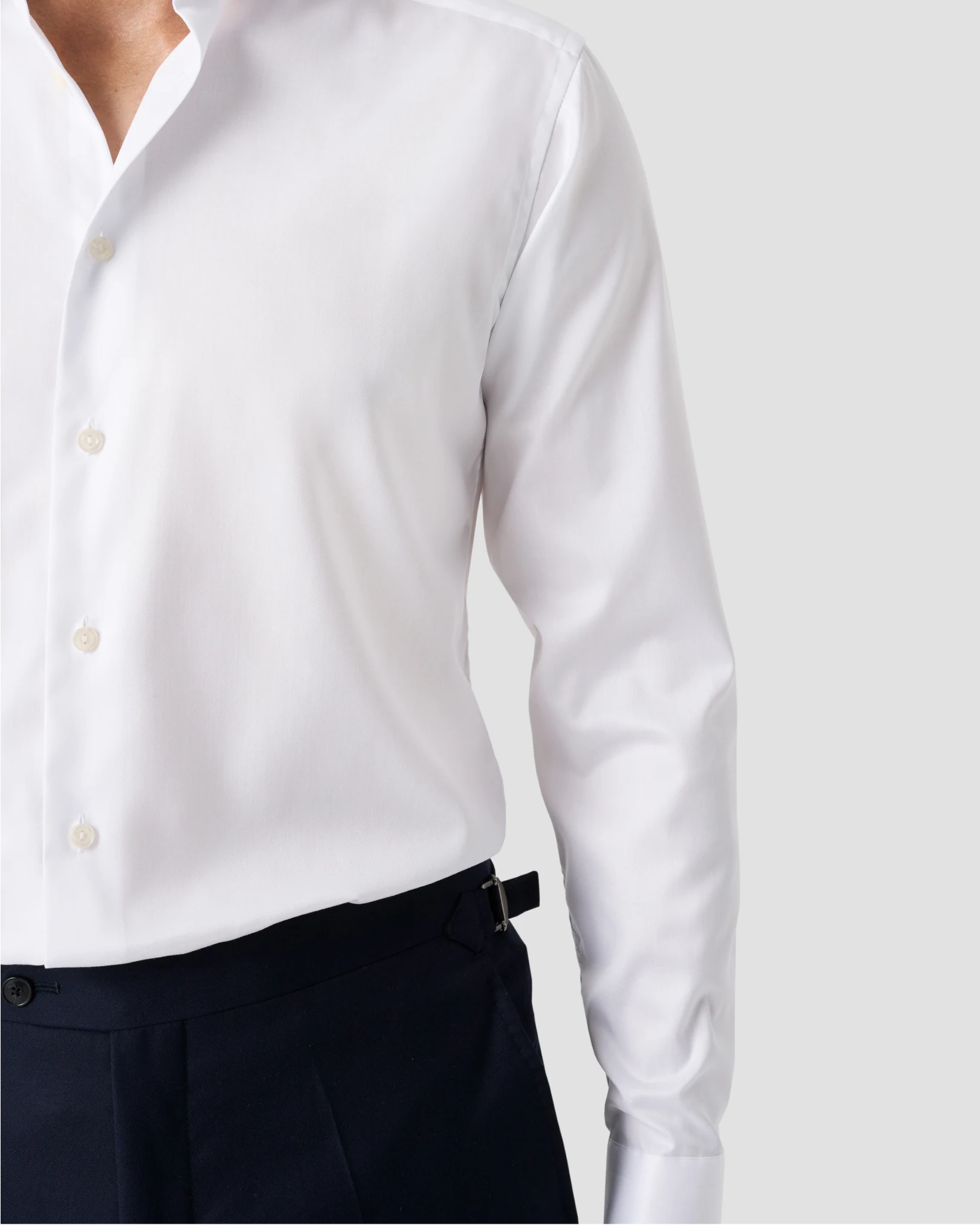 white slim fit shirt on model