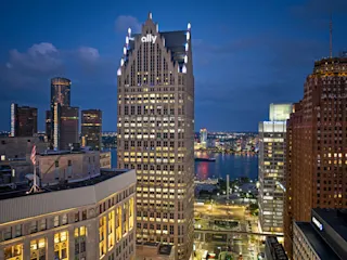 Aerial view of Ally Detroit Center. 