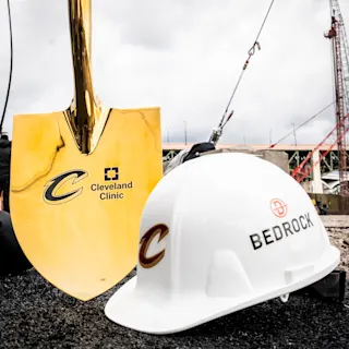 Cleveland Clinic shovel and Bedrock hard hat. 