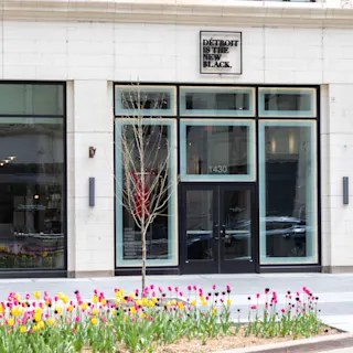 Exterior street view of local business in Downtown Detroit. 