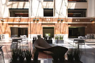 A photo highlighting the atrium at 300 River Place.