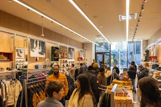 An interior photo of Timberland during their grand opening at 1217 Woodward.