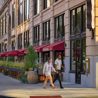 People walking in downtown Detroit. 