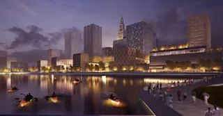 Cleveland Riverfront at dusk from Master Plan. 