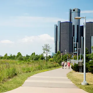 Detroit Riverwalk in summer. 