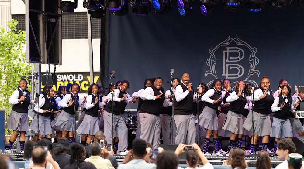 Detroit Youth Choir performing at Book Tower public opening. 