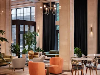 Interior lobby and lounge area at Book Tower. 