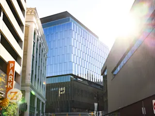 Street view of Hudson's Detroit. 