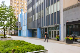 An exterior, street-level photo of 1528 Woodward.