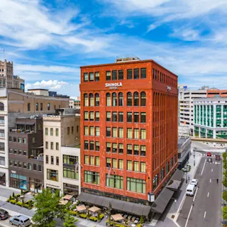 Aerial view of Shinola Hotel in downtown Detroit. 