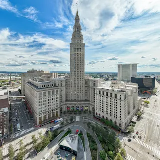 Aerial view of Tower City Center. 