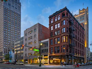 Exterior of 1500 Woodward. 