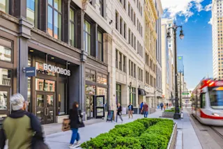 Active street in Downtown Detroit. 