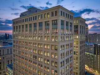 Aerial view of 719 Griswold. 