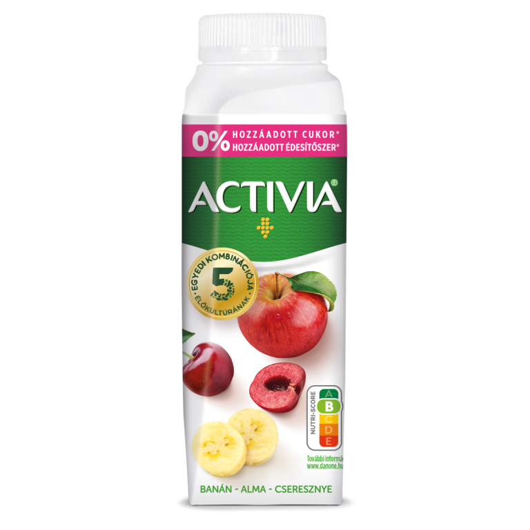 Danone Activia élőflórás vegyes gyümölcsös  (banán, alma, cseresznye) sovány joghurtital Bifidus ActiRegularis-al
