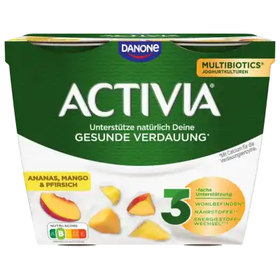 Activia Core Frucht, Ananas, Mango und Pfirsich Joghurt Packungen