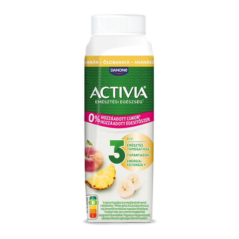 Danone Activia élőflórás vegyes gyümölcsös (banán, őszibarack, ananász) sovány joghurtital Bifidus ActiRegularis-al
