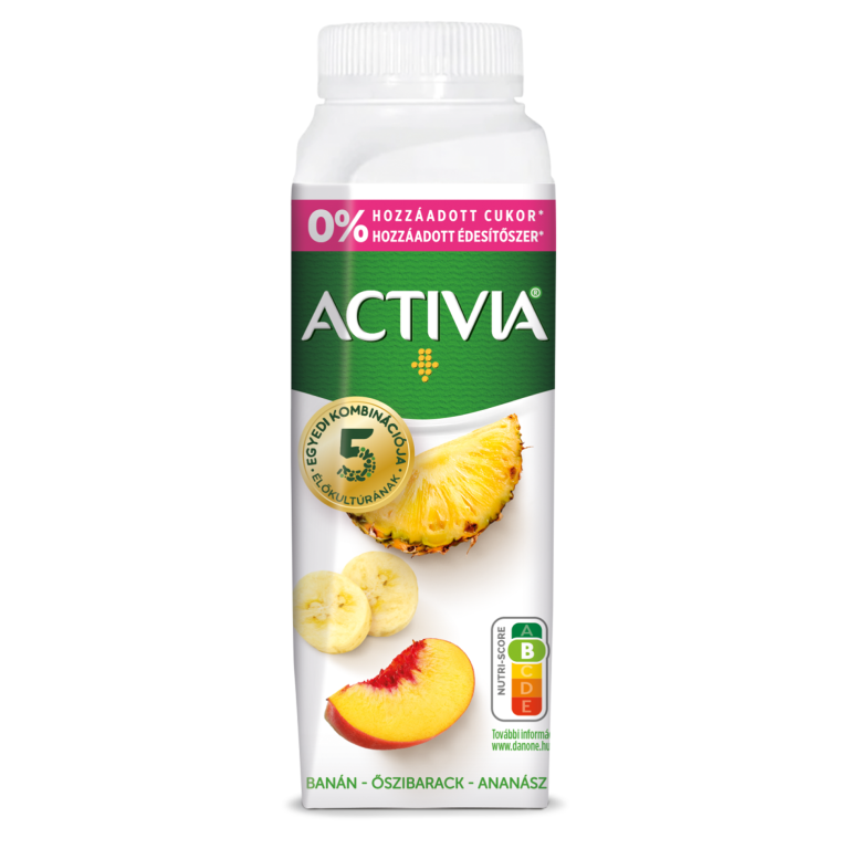 Danone Activia élőflórás vegyes gyümölcsös (banán, őszibarack, ananász) sovány joghurtital Bifidus ActiRegularis-al
