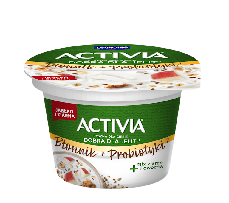 Jogurt z błonnikiem Activia to pyszne połączenie jabłek i zbóż, które oczaruje Cię smakiem i aksamitną konsystencją! 