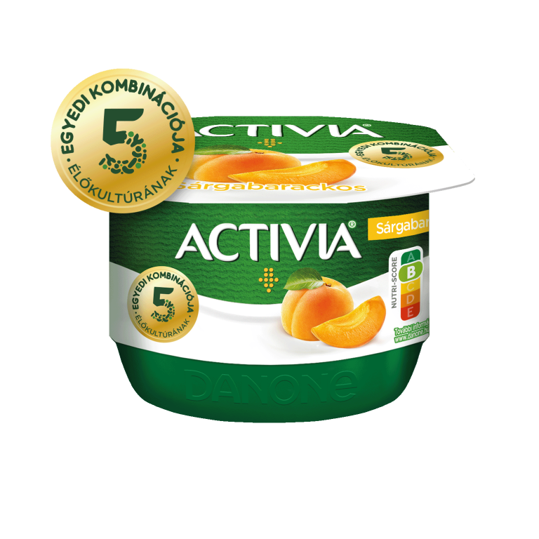 Activia élőflórás sárgabarackos joghurt Bifidus Actiregularis kultúrával.